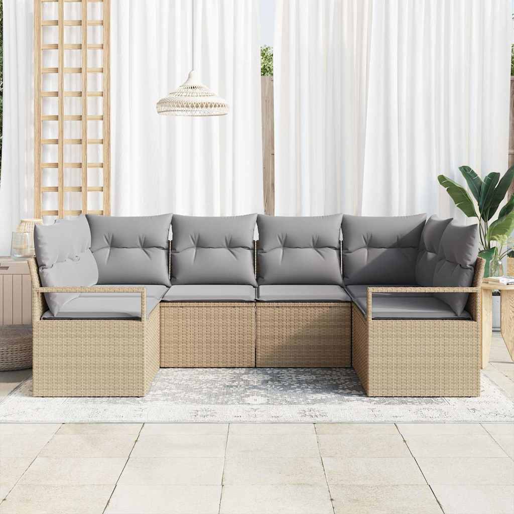 vidaXL Zestaw Sof z poduszką 6 pcs Beżowy polirattan