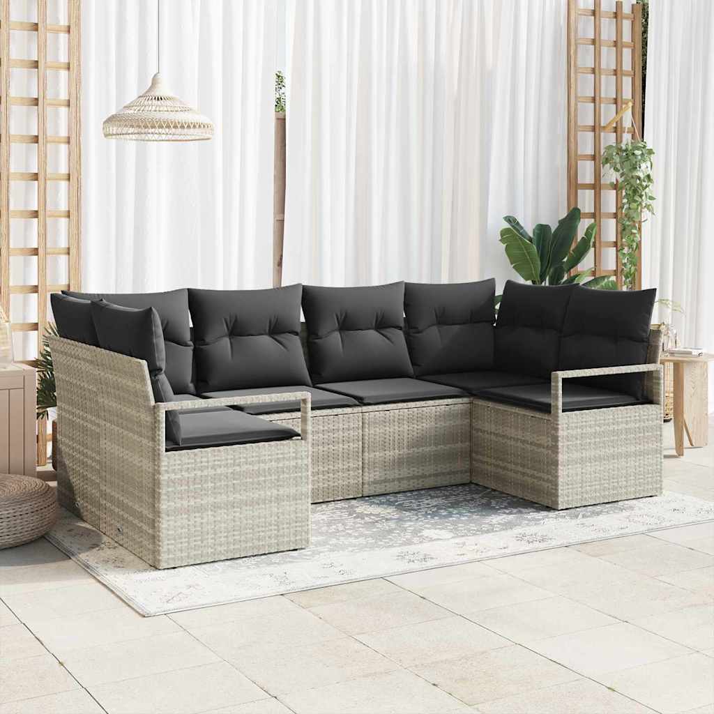 vidaXL Zestaw Sof z poduszką 6 pcs Jasnoszary polirattan