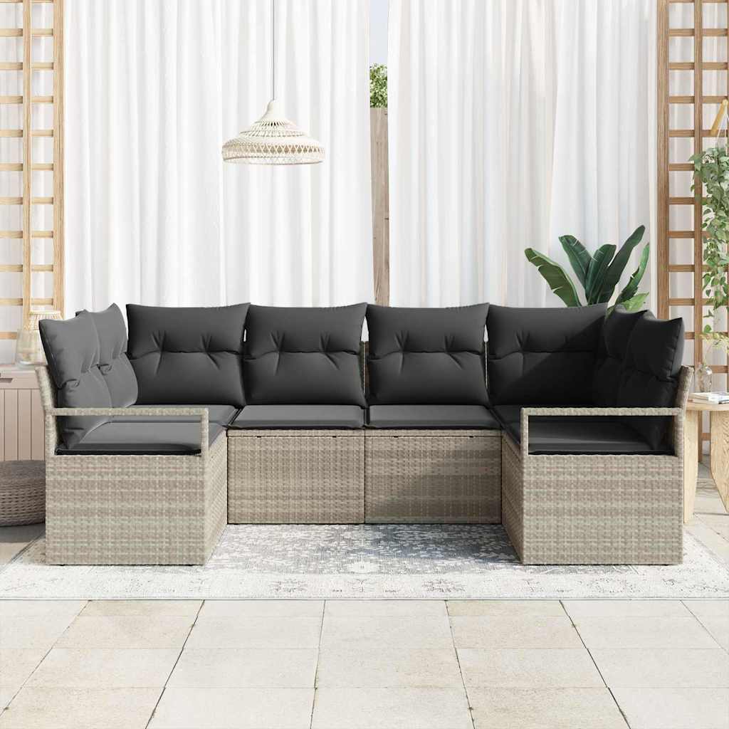 vidaXL Zestaw Sof z poduszką 6 pcs Jasnoszary polirattan