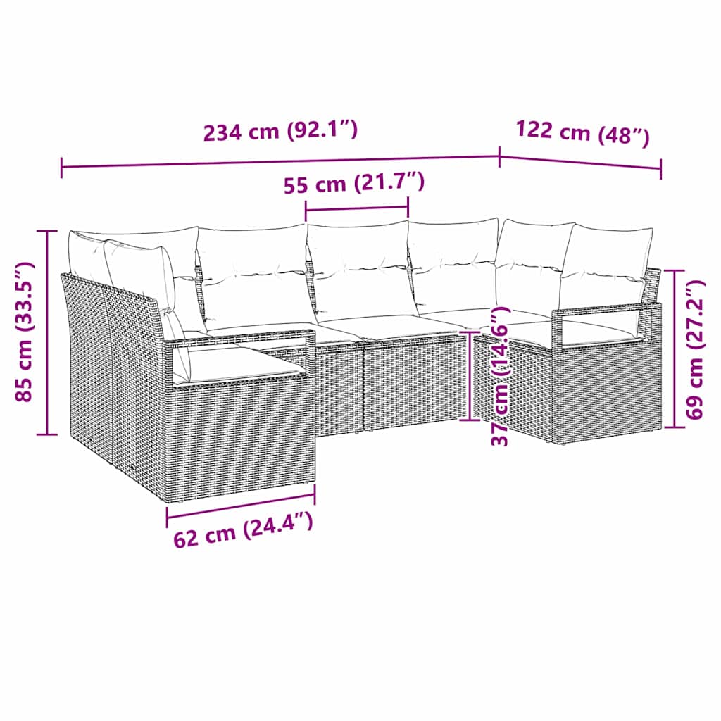 vidaXL Zestaw Sof z poduszką 6 pcs Jasnoszary polirattan