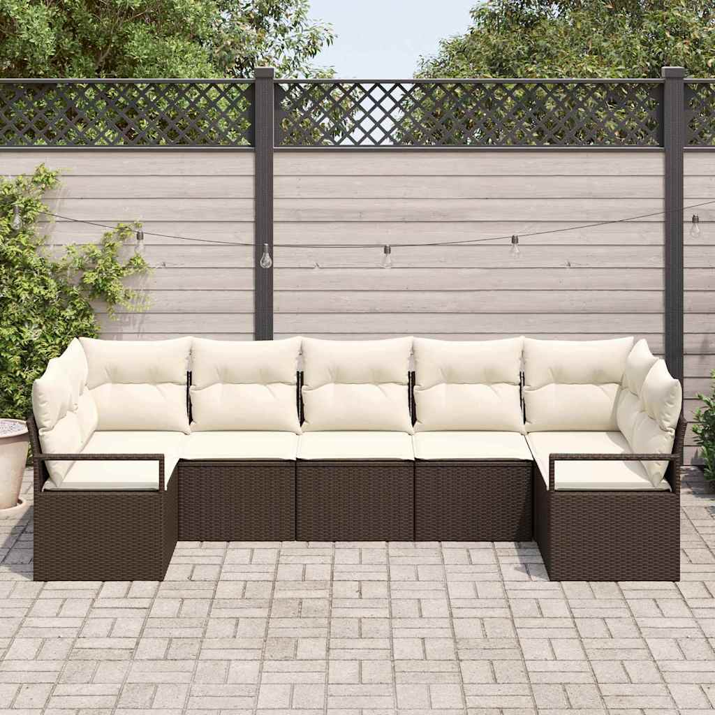 vidaXL Zestaw Sof z poduszką 7 pcs Brązowy polirattan