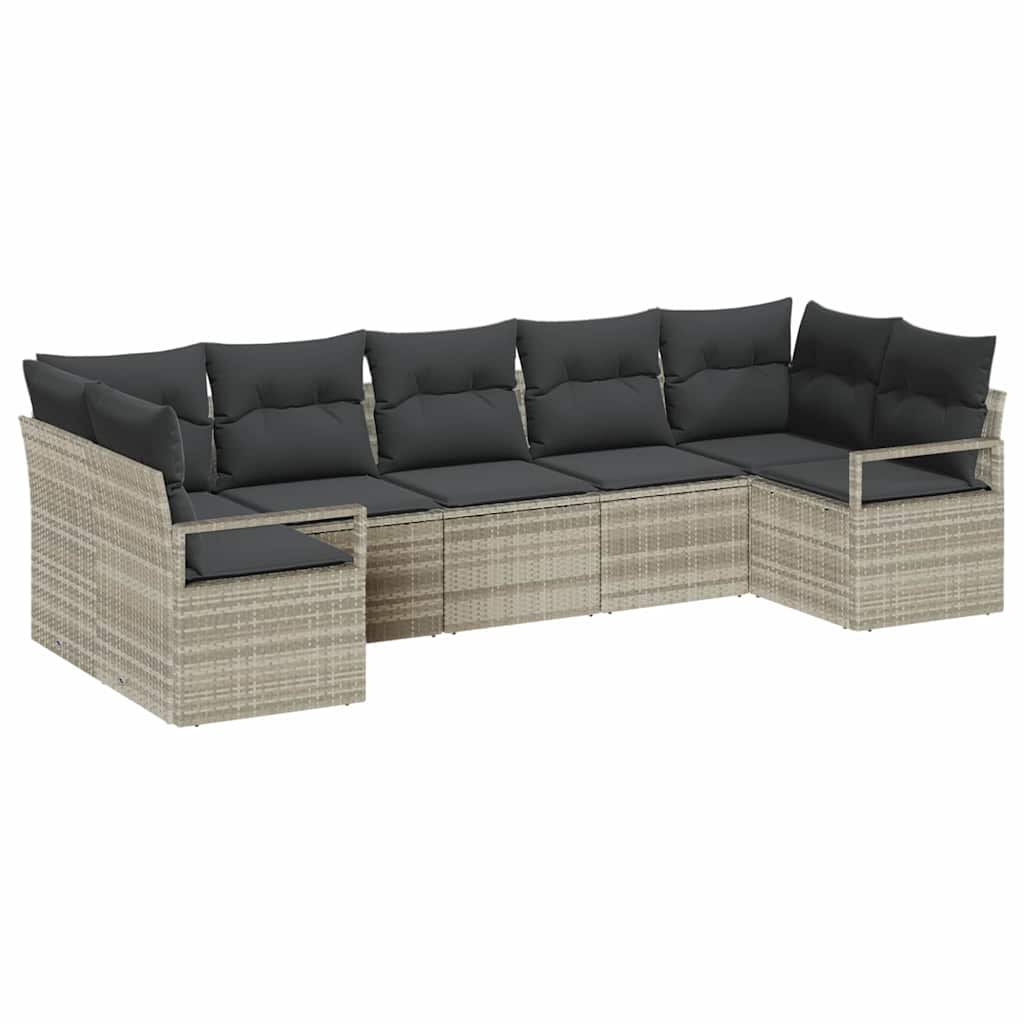 vidaXL Zestaw Sof z poduszką 7 pcs Jasnoszary polirattan