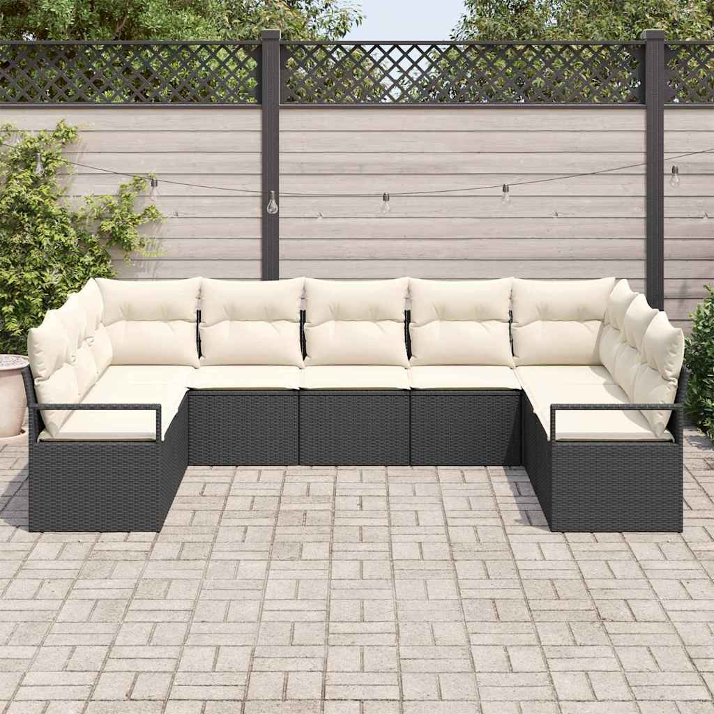 vidaXL Zestaw Sof z poduszką 9 pcs Czarny polirattan