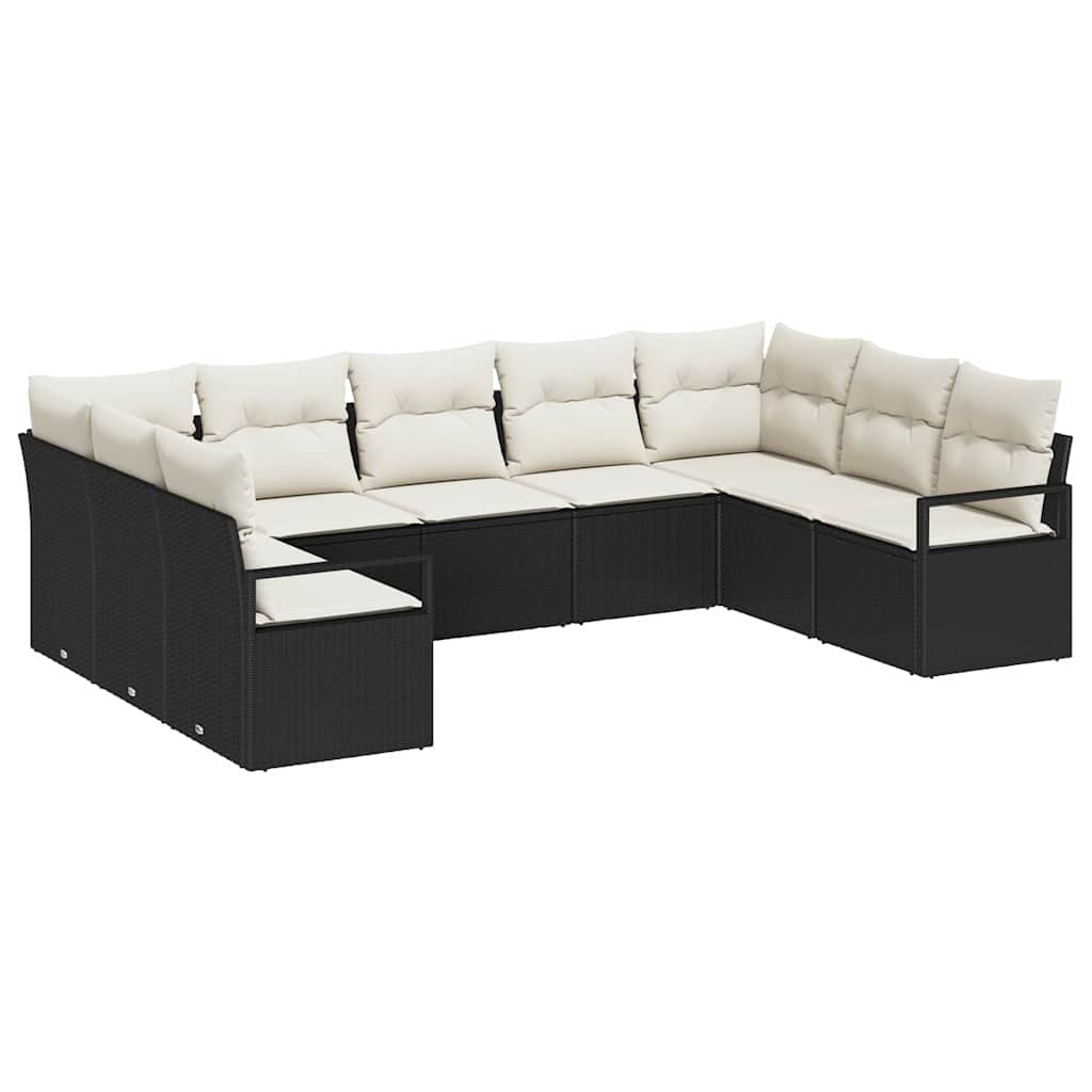 vidaXL Zestaw Sof z poduszką 9 pcs Czarny polirattan