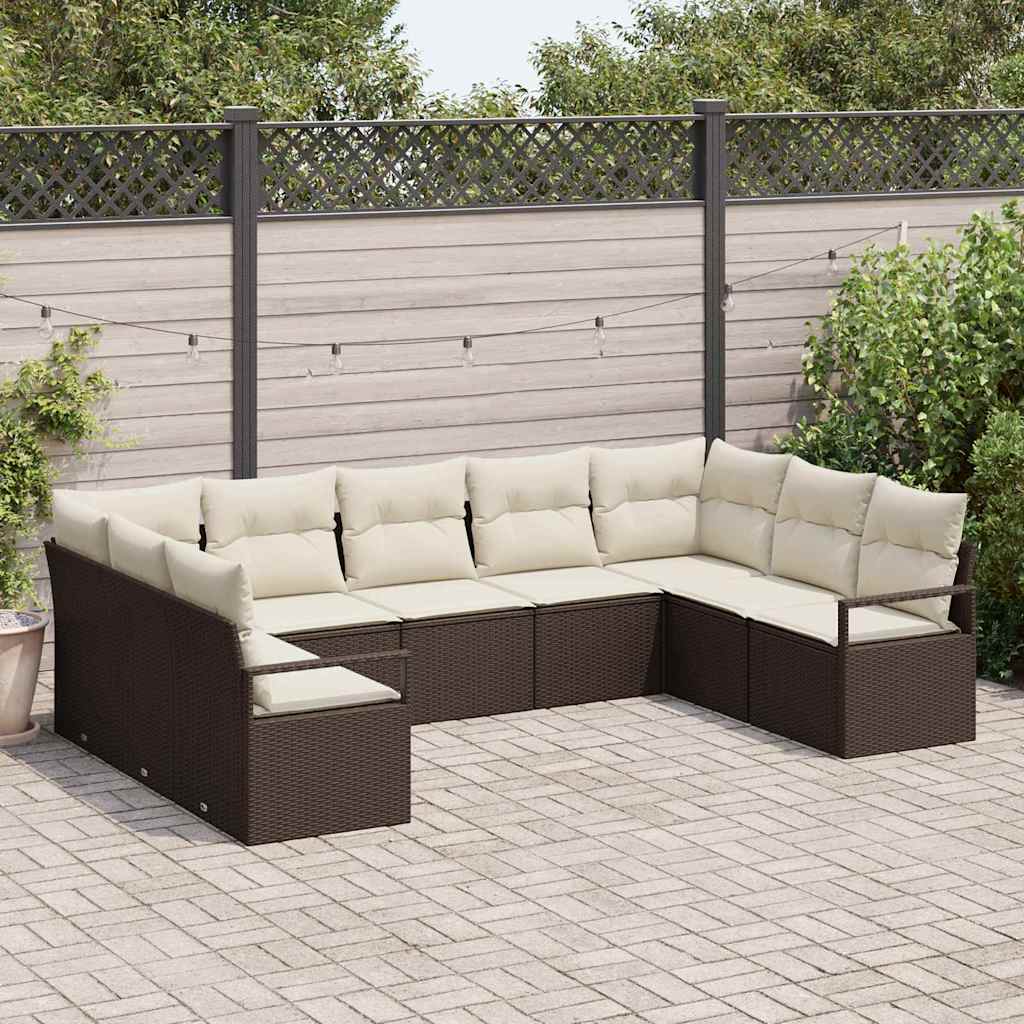 vidaXL Zestaw Sof z poduszką 9 pcs Brązowy polirattan