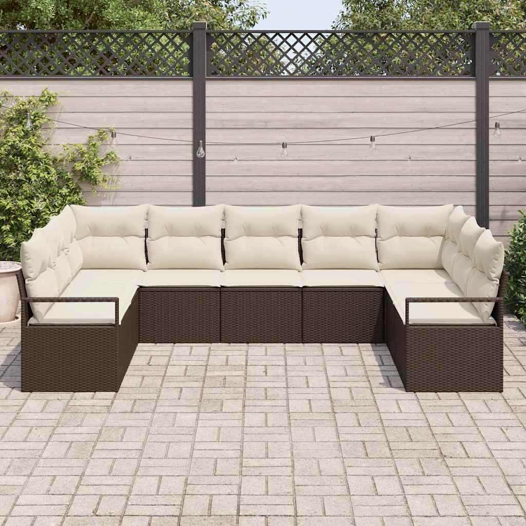 vidaXL Zestaw Sof z poduszką 9 pcs Brązowy polirattan