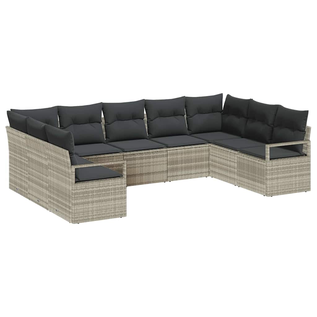 vidaXL Zestaw Sof z poduszką 9 pcs Jasnoszary polirattan