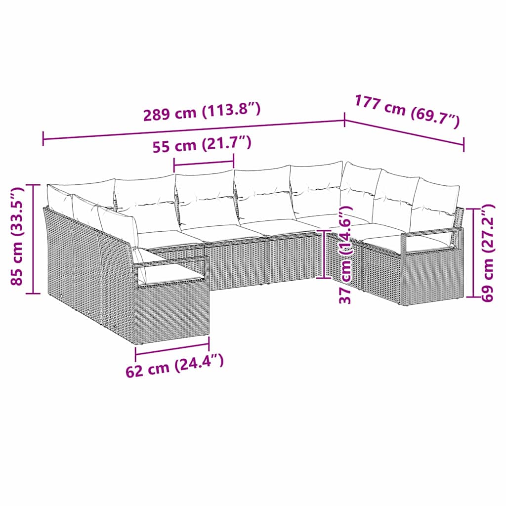 vidaXL Zestaw Sof z poduszką 9 pcs Jasnoszary polirattan