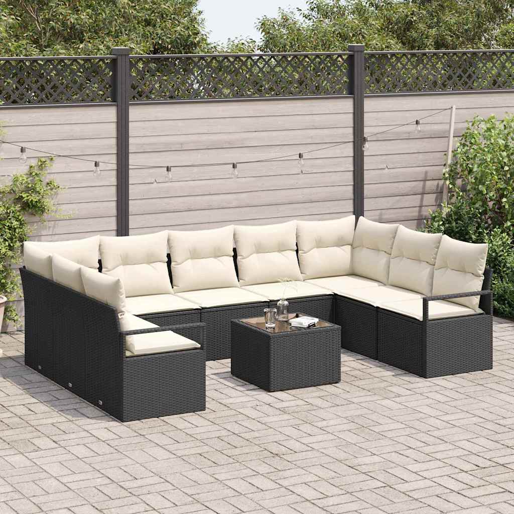 vidaXL Zestaw Sof z poduszką 10 pcs Czarny polirattan