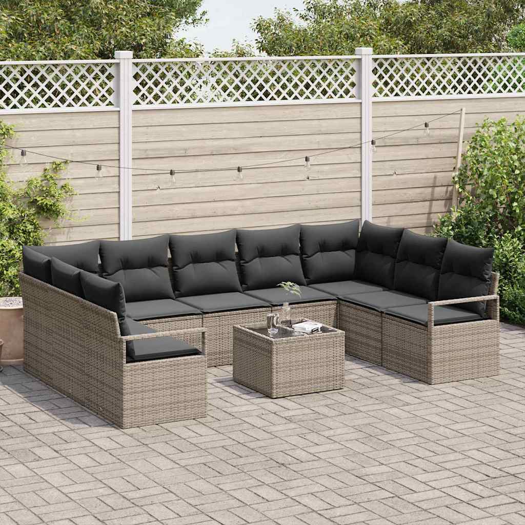 vidaXL Zestaw Sof z poduszką 10 pcs Szary polirattan