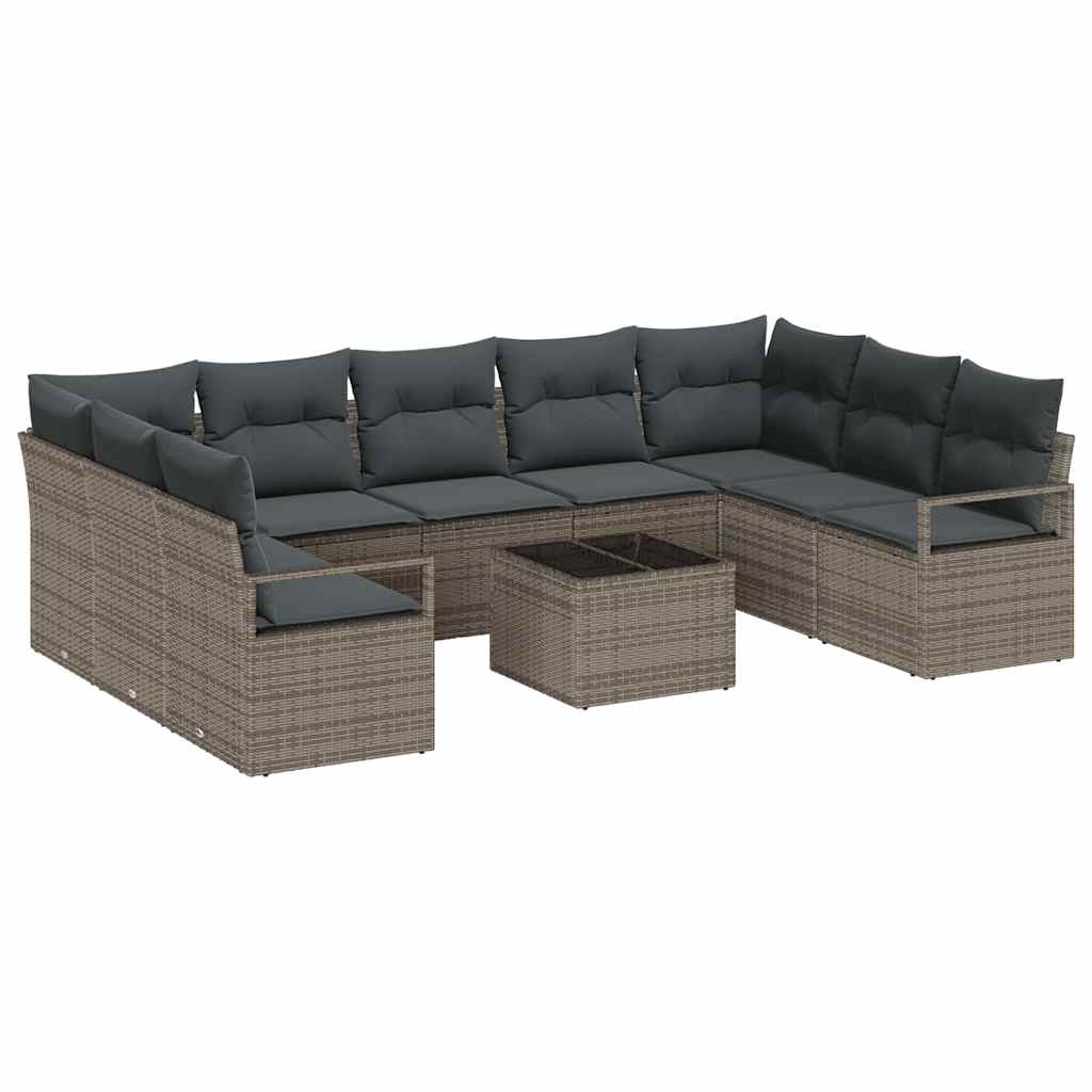 vidaXL Zestaw Sof z poduszką 10 pcs Szary polirattan