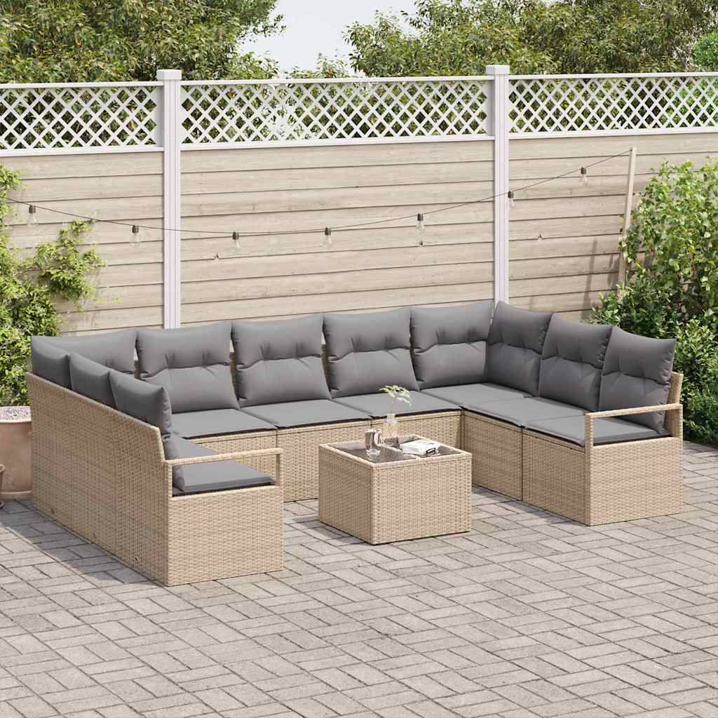 vidaXL Zestaw Sof z poduszką 10 pcs Beżowy polirattan