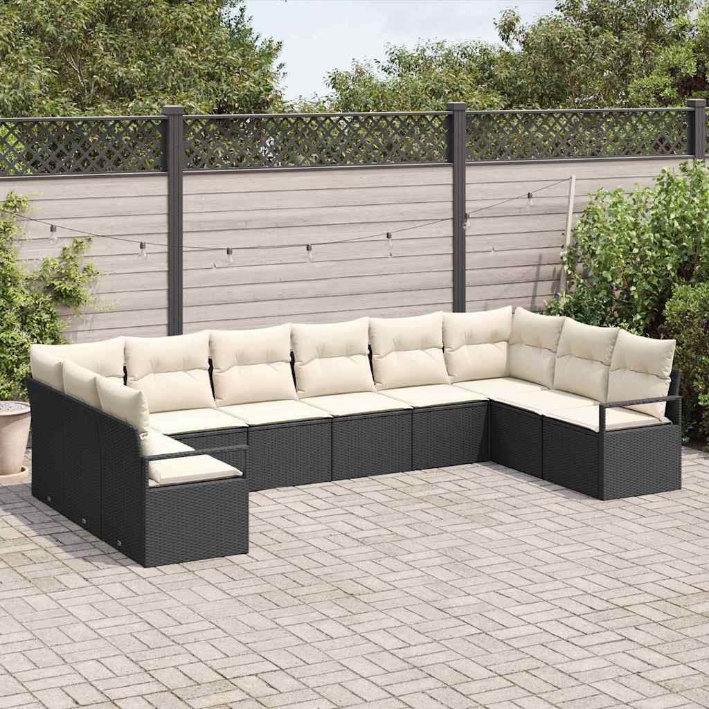 vidaXL Zestaw Sof z poduszką 10 pcs Czarny polirattan