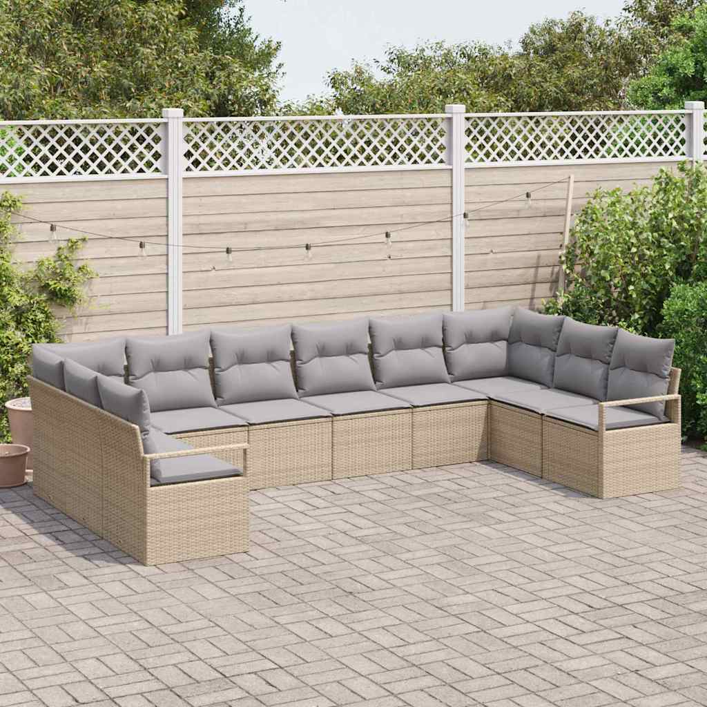 vidaXL Zestaw Sof z poduszką 10 pcs Beżowy polirattan