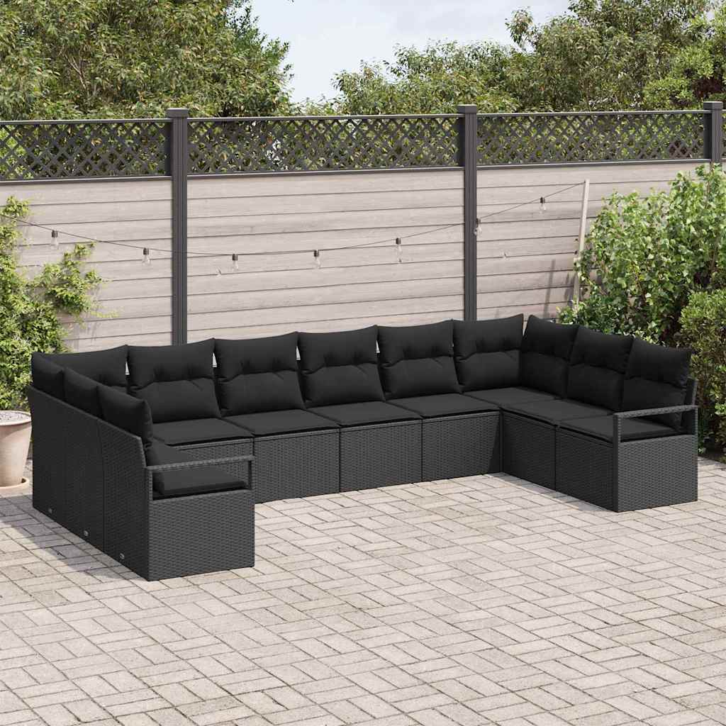 vidaXL Zestaw Sof z poduszką 10 pcs Czarny polirattan