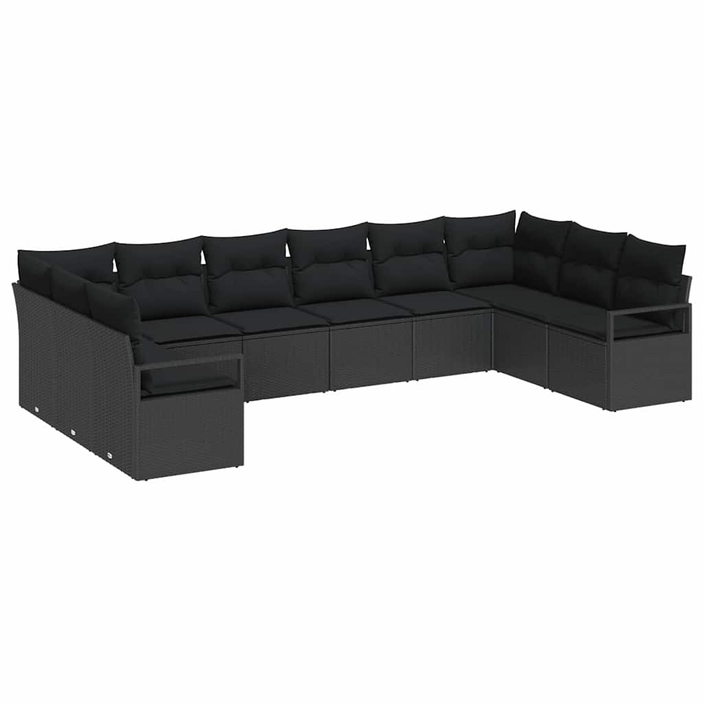 vidaXL Zestaw Sof z poduszką 10 pcs Czarny polirattan