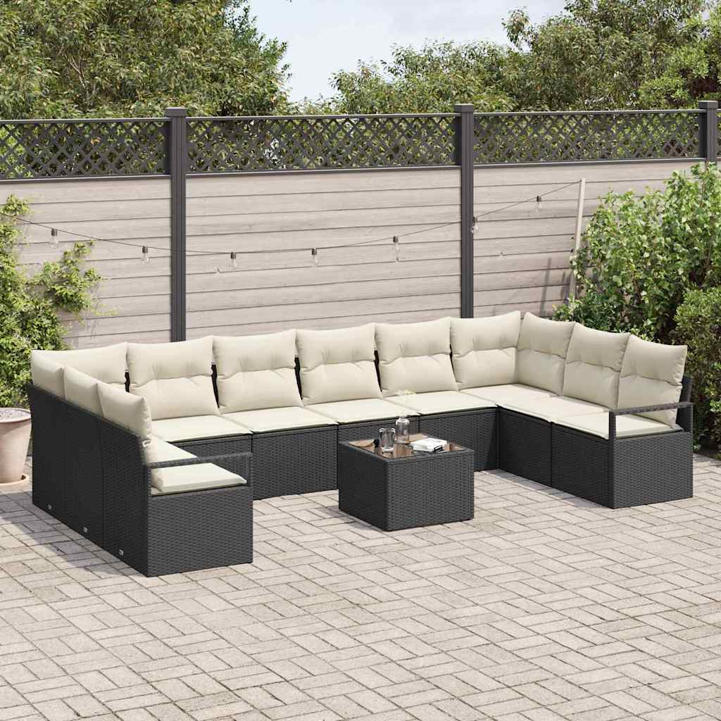 vidaXL Zestaw Sof z poduszką 11 pcs Czarny polirattan