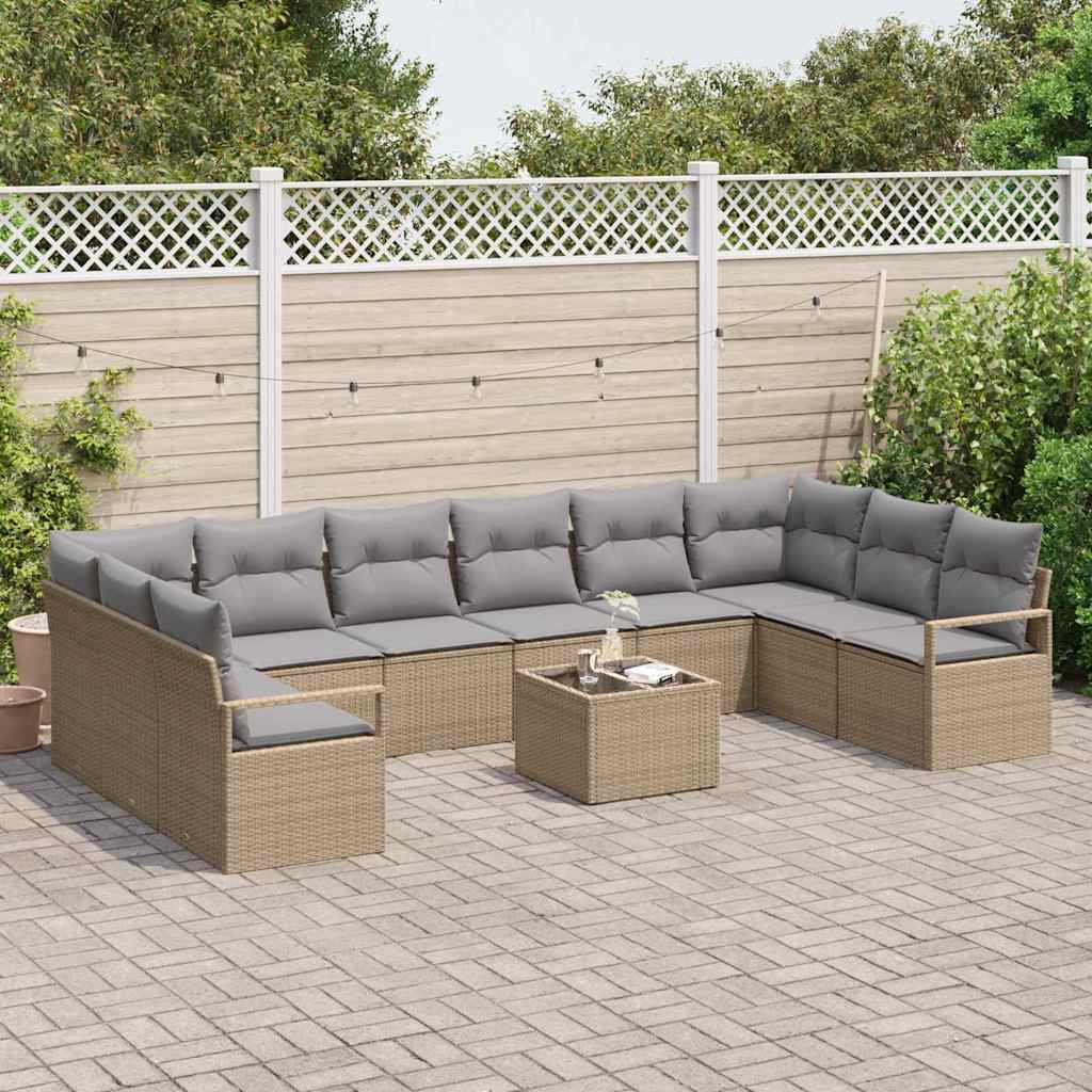 vidaXL Zestaw Sof z poduszką 11 pcs Beżowy polirattan