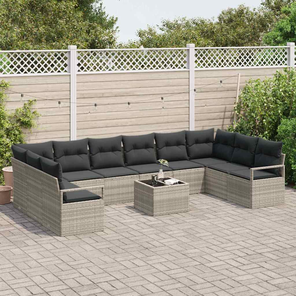 vidaXL Zestaw Sof z poduszką 11 pcs Jasnoszary polirattan