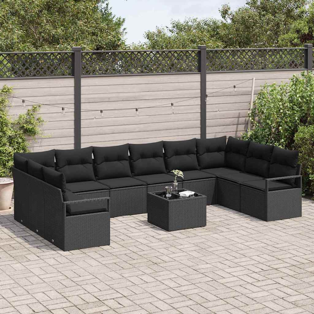 vidaXL Zestaw Sof z poduszką 11 pcs Czarny polirattan