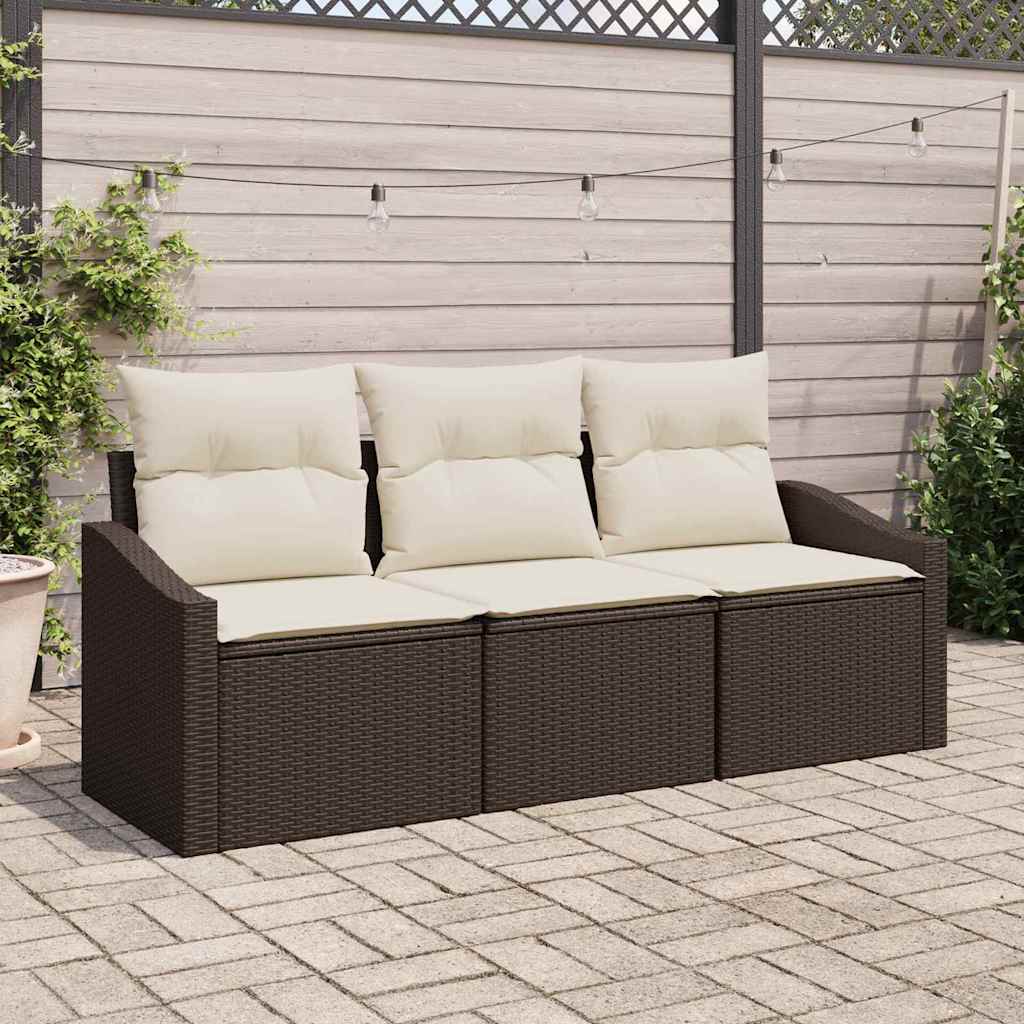 vidaXL Zestaw Sof z poduszką 3 pcs Brązowy polirattan