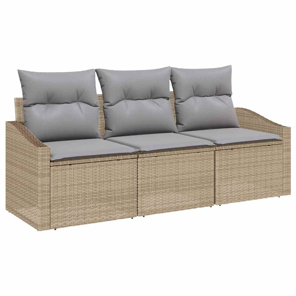 vidaXL Zestaw Sof z poduszką 3 pcs Beżowy polirattan