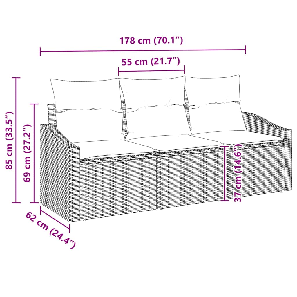 vidaXL Zestaw Sof z poduszką 3 pcs Beżowy polirattan