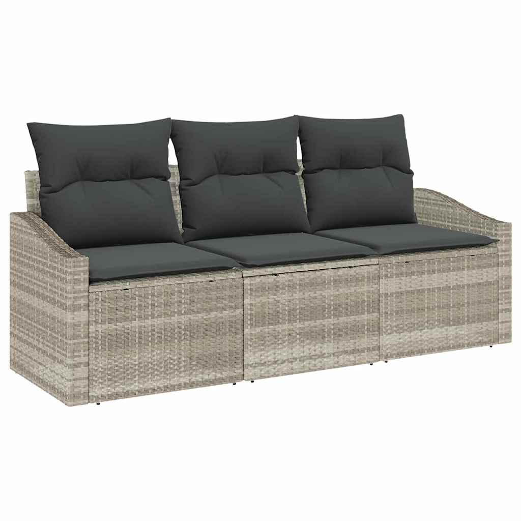 vidaXL Zestaw Sof z poduszką 3 pcs Jasnoszary polirattan
