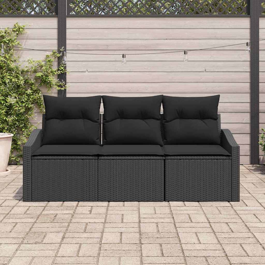 vidaXL Zestaw Sof z poduszką 3 pcs Czarny polirattan
