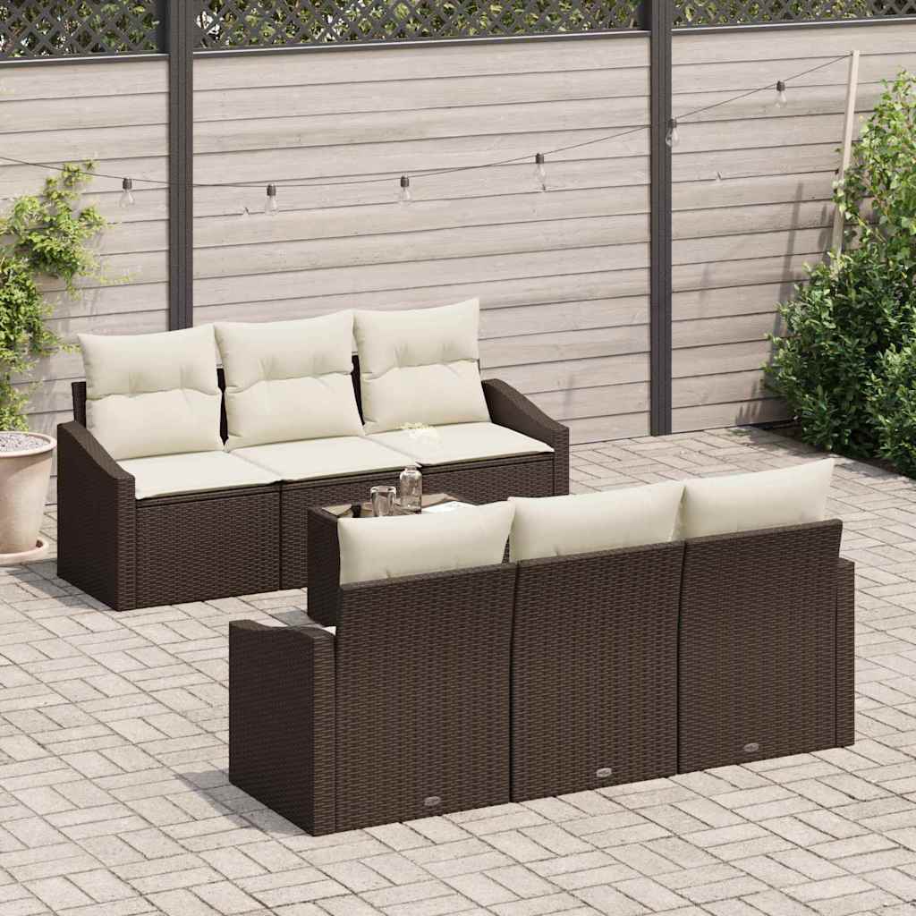 vidaXL Zestaw Sof z poduszką 7 pcs Brązowy i Kremowy polirattan
