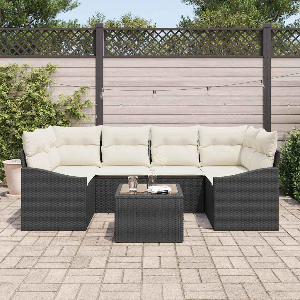 vidaXL Zestaw Sof z poduszką 7 pcs Czarny i kremowy polirattan