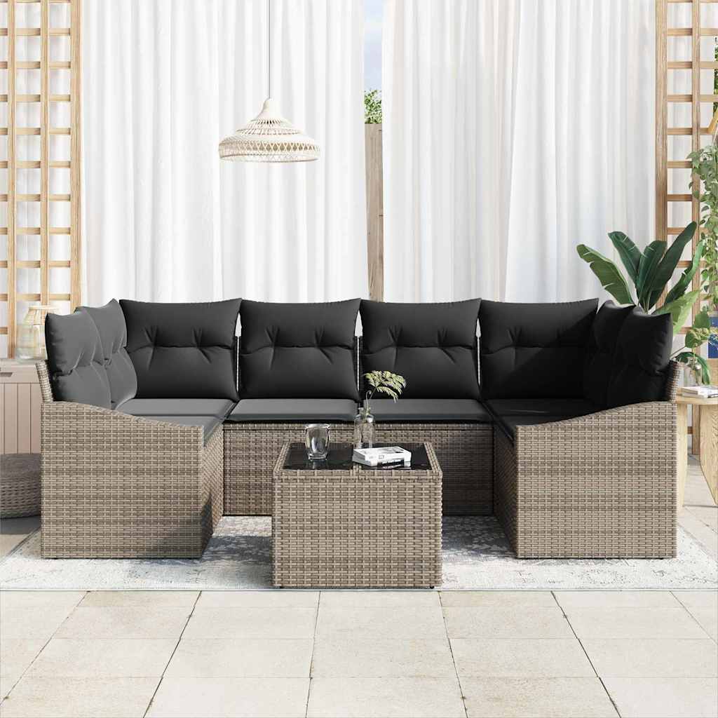 vidaXL Zestaw Sof z poduszką z poduszką 7 pcs Szary polirattan