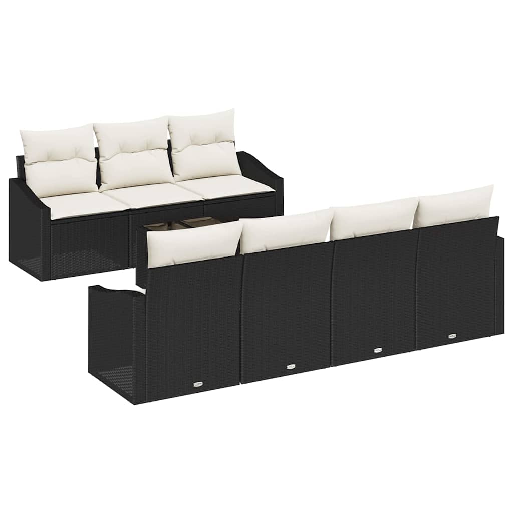 vidaXL Zestaw Sof z poduszką 8 pcs Czarny i kremowy polirattan