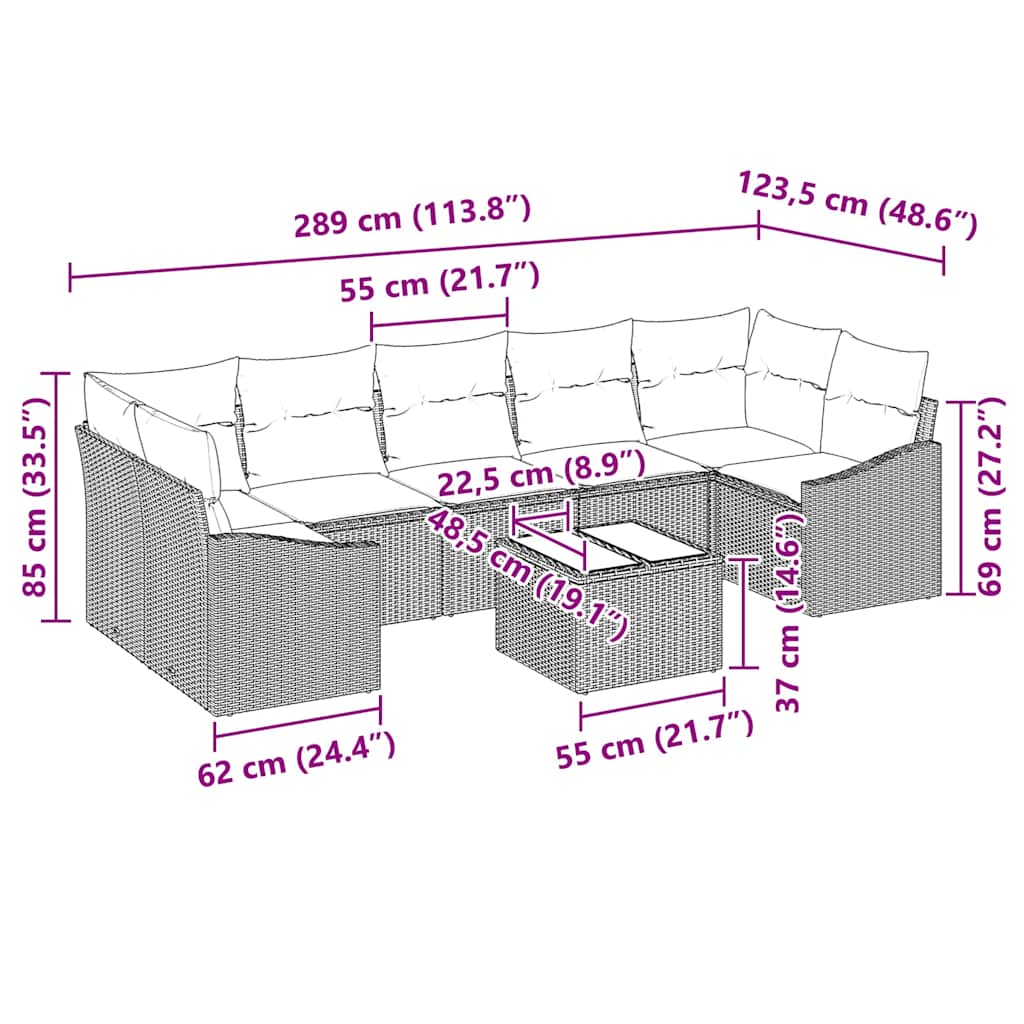 vidaXL Zestaw Sof z poduszką Czarny 55 x 55 x 37 cm polirattan