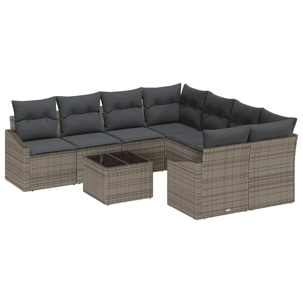 vidaXL Zestaw Sof z poduszką z poduszką 9 pcs Szary polirattan