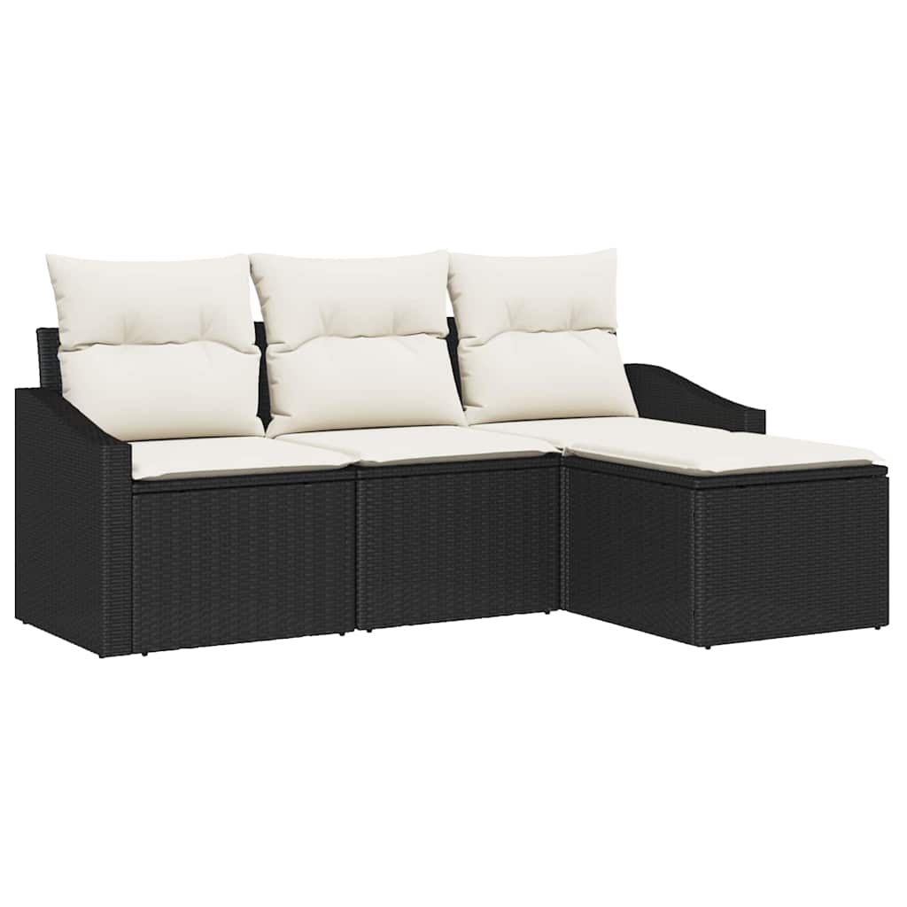 vidaXL Zestaw Sof z poduszką 4 pcs Czarny polirattan