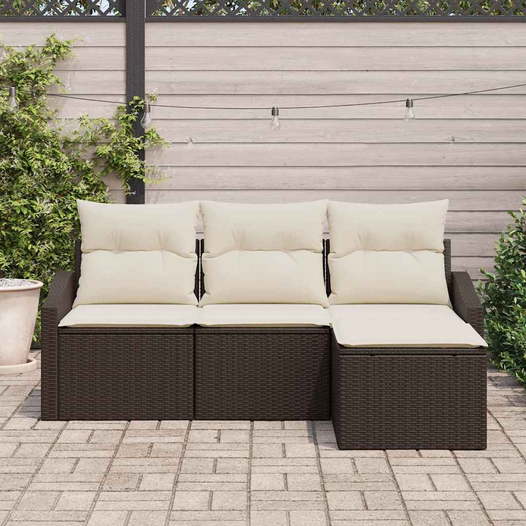 vidaXL Zestaw Sof z poduszką 4 pcs Brązowy polirattan