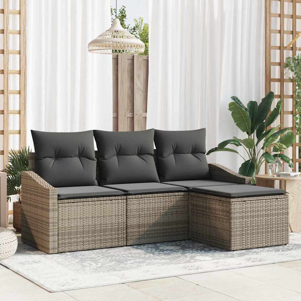 vidaXL Zestaw Sof z poduszką 4 pcs Szary polirattan