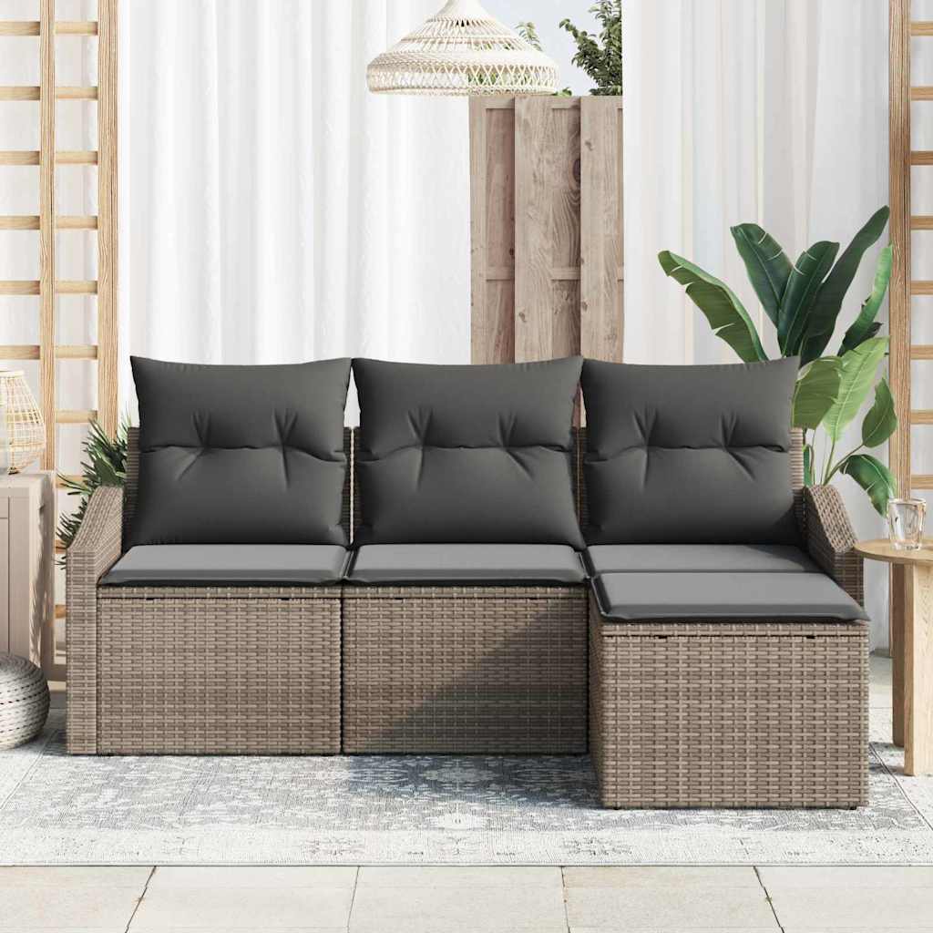 vidaXL Zestaw Sof z poduszką 4 pcs Szary polirattan