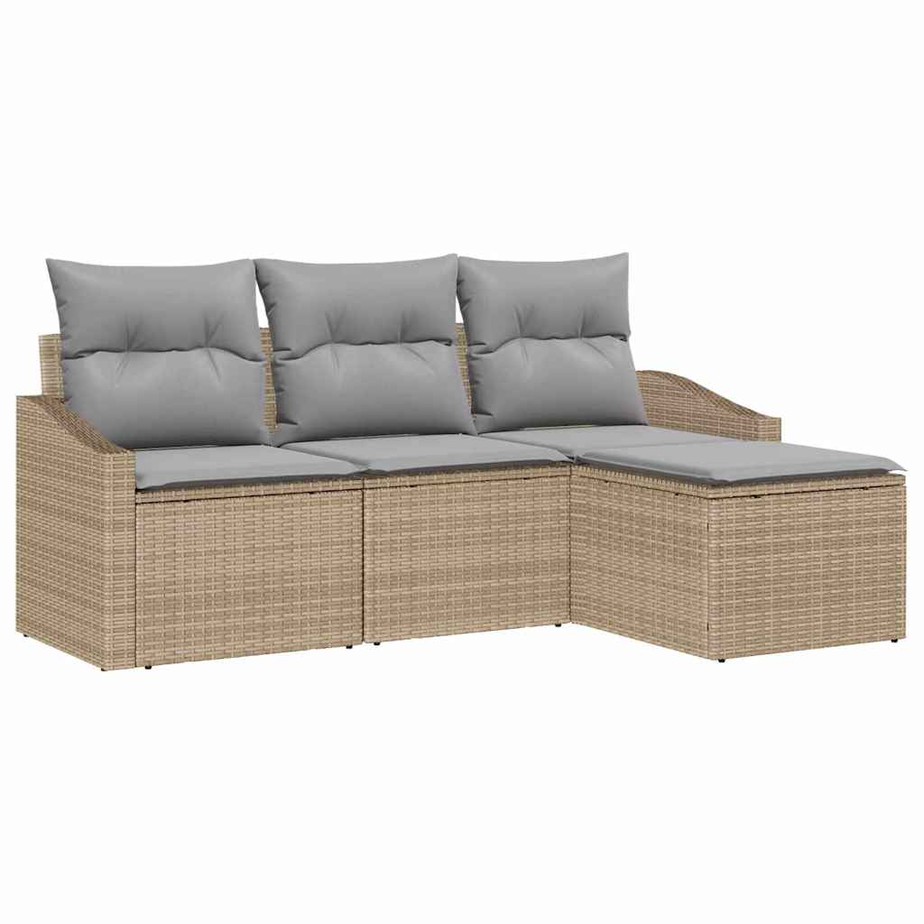 vidaXL Zestaw Sof z poduszką 4 pcs Beżowy polirattan