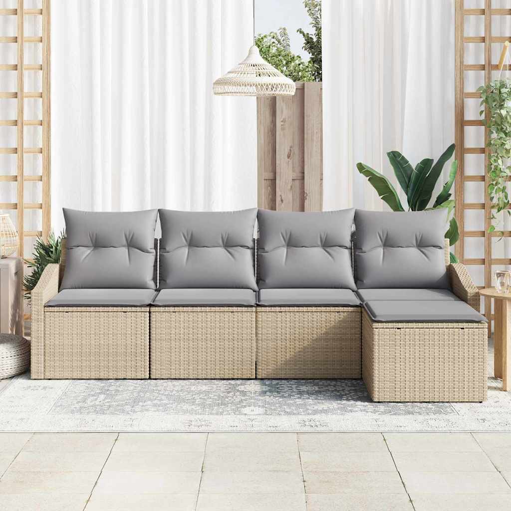 vidaXL Zestaw Sof z poduszką 5 pcs Beżowy polirattan