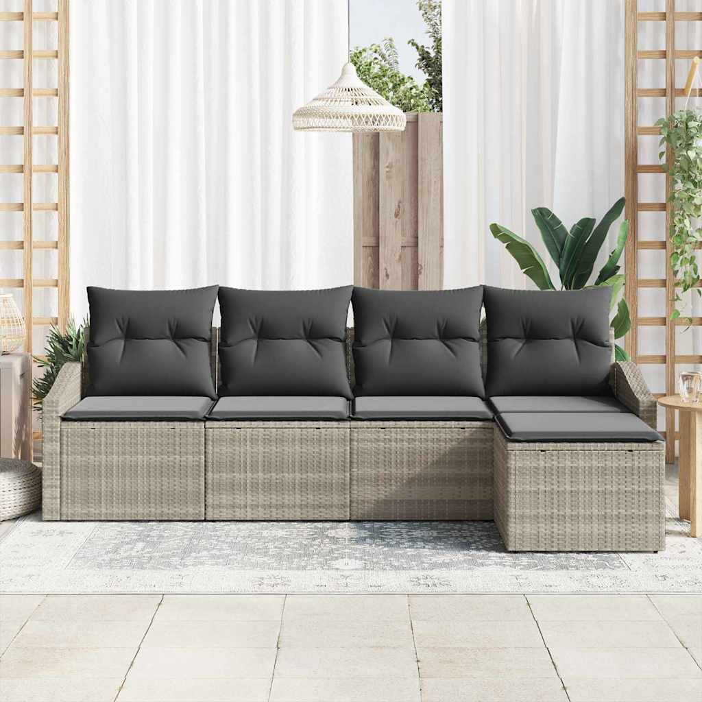vidaXL Zestaw Sof z poduszką 5 pcs Jasnoszary polirattan