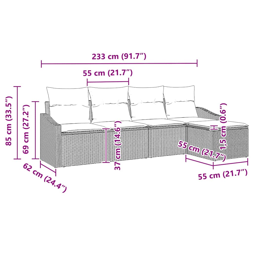 vidaXL Zestaw Sof z poduszką 5 pcs Jasnoszary polirattan