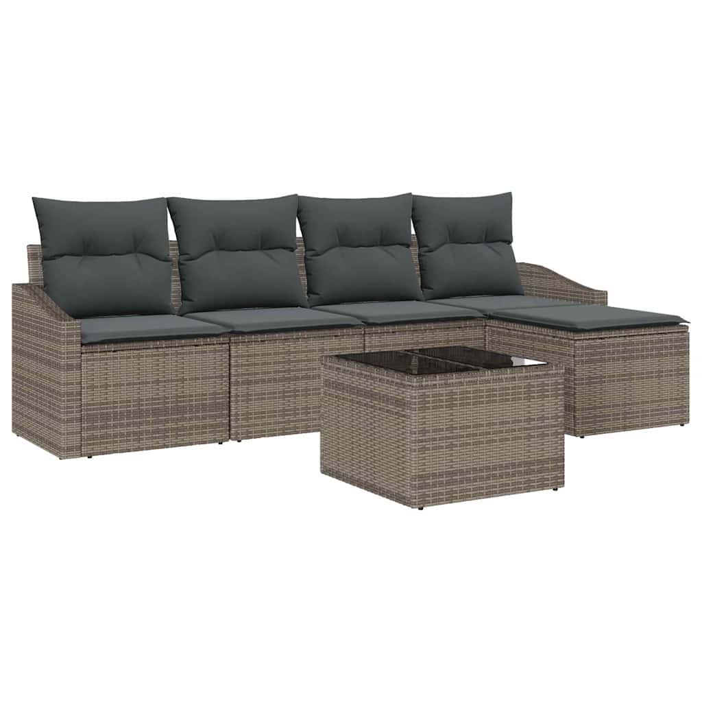 vidaXL Zestaw Sof z poduszką 6 pcs Szary polirattan