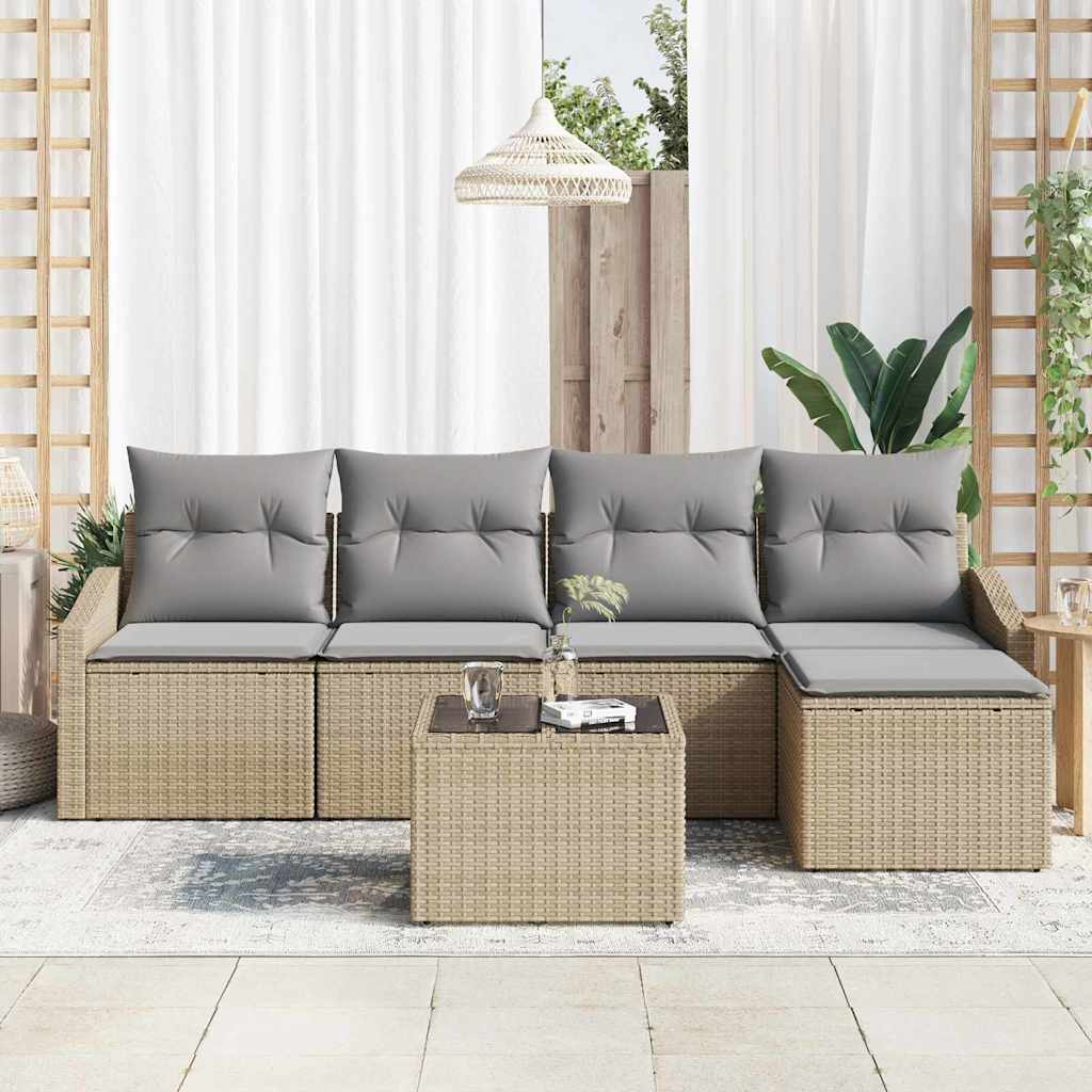 vidaXL Zestaw Sof z poduszką 6 pcs Beżowy polirattan