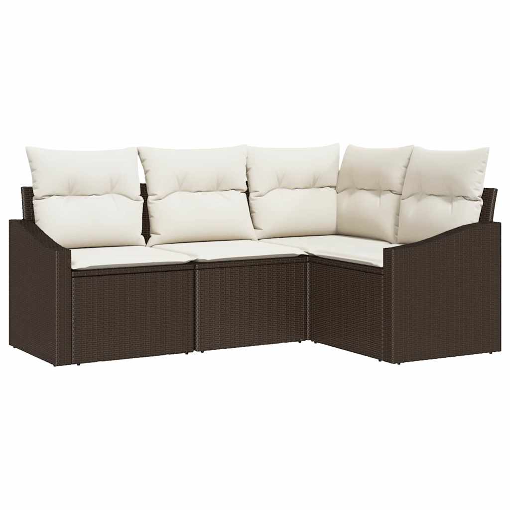 vidaXL Zestaw Sof z poduszką 4 pcs Brązowy polirattan