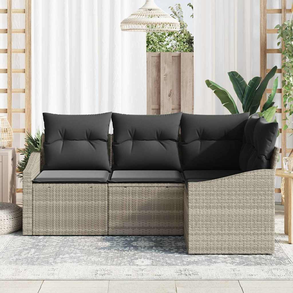 vidaXL Zestaw Sof z poduszką 4 pcs Jasnoszary polirattan