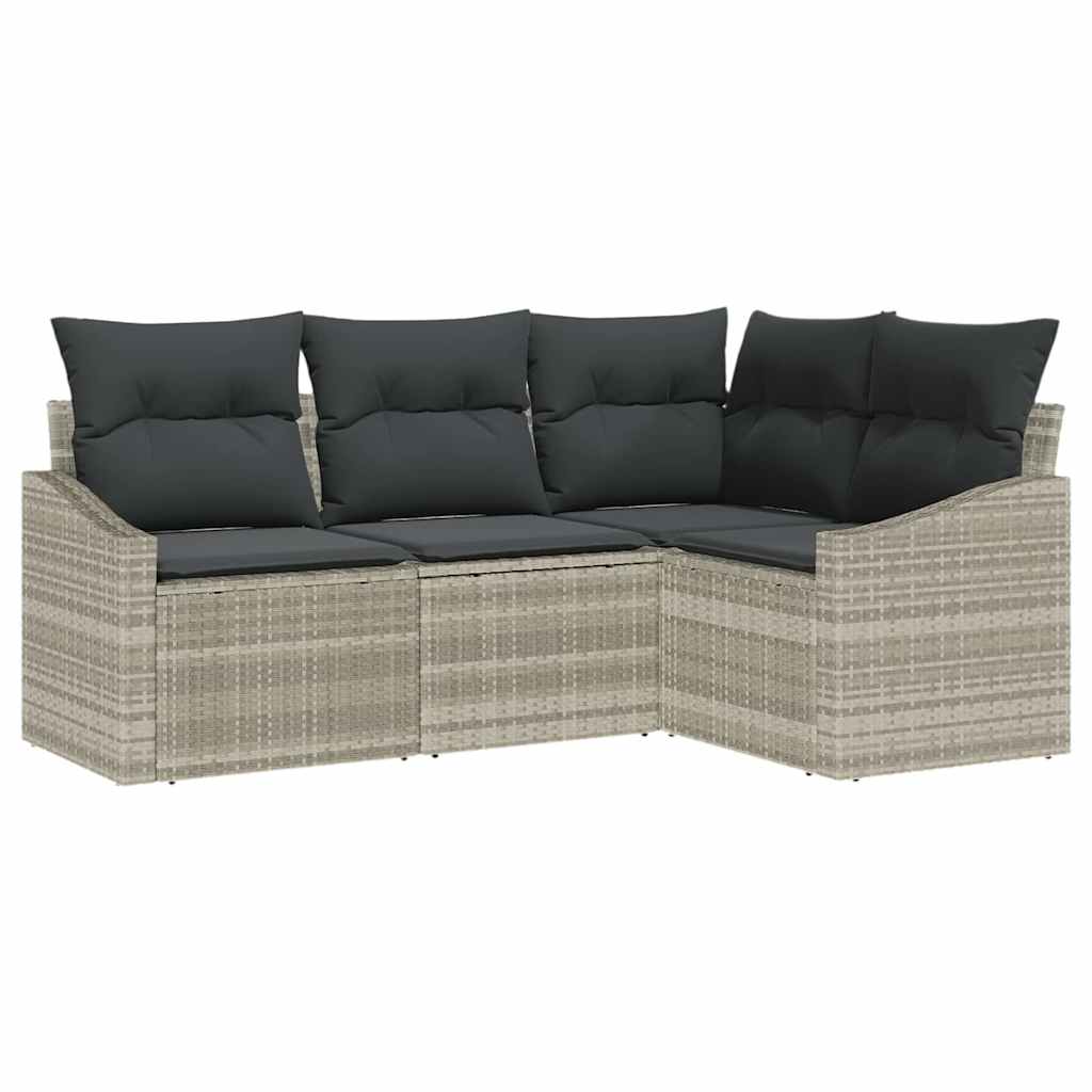 vidaXL Zestaw Sof z poduszką 4 pcs Jasnoszary polirattan