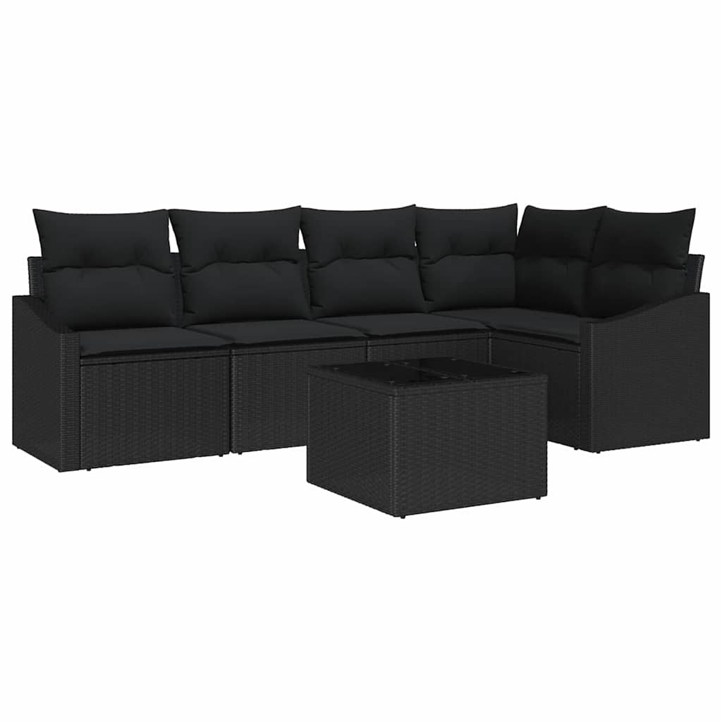 vidaXL Zestaw Sof z poduszką 6 pcs Czarny polirattan