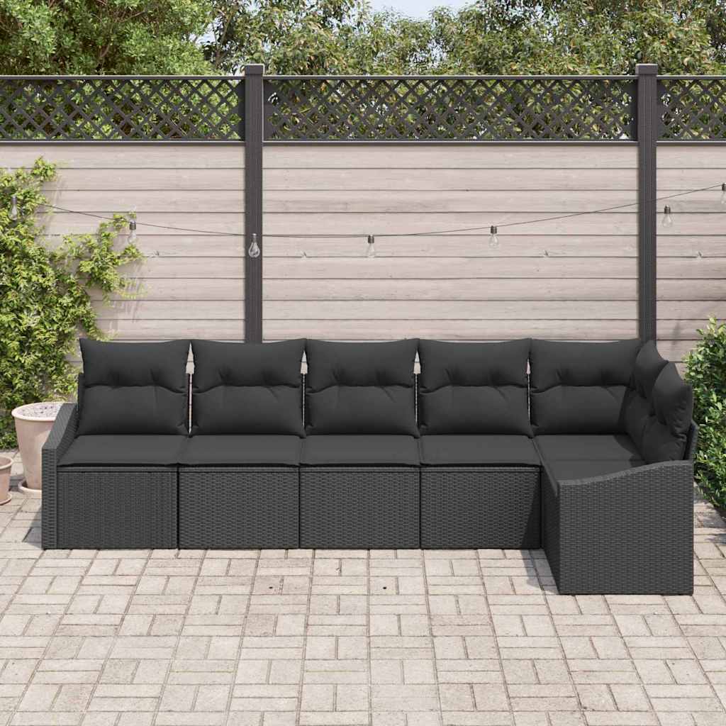 vidaXL Zestaw Sof z poduszką 6 pcs Czarny polirattan